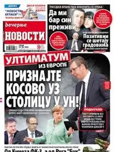 Večernje novosti -nedelja – naslovna strana